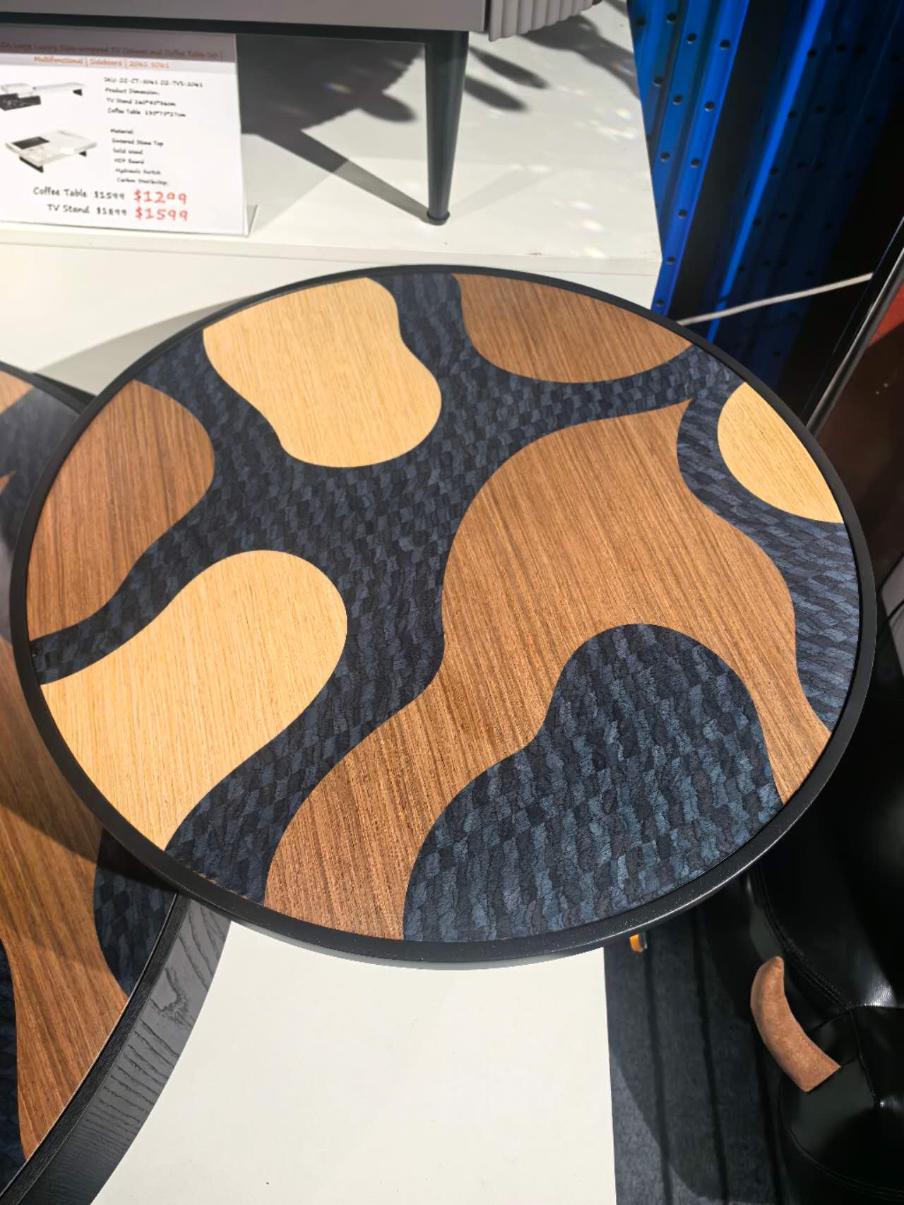 TRIOGRAIN Three-Tone Solid Wood Inlay Round Coffee Table & Side Table Set – 5070