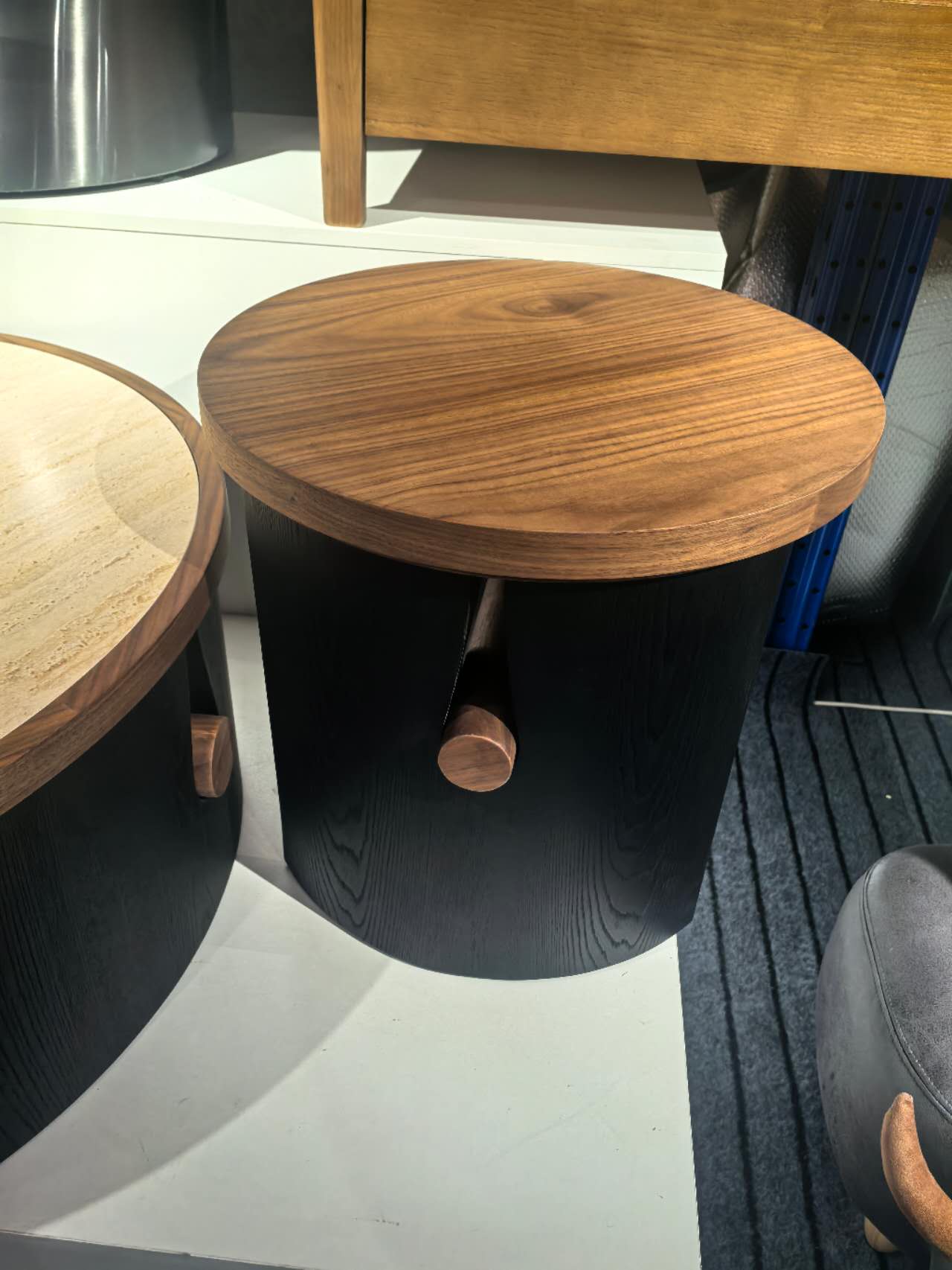 ARLO Designer Solid Wood & Tufa Stone Double Round Coffee Table Set – 5069