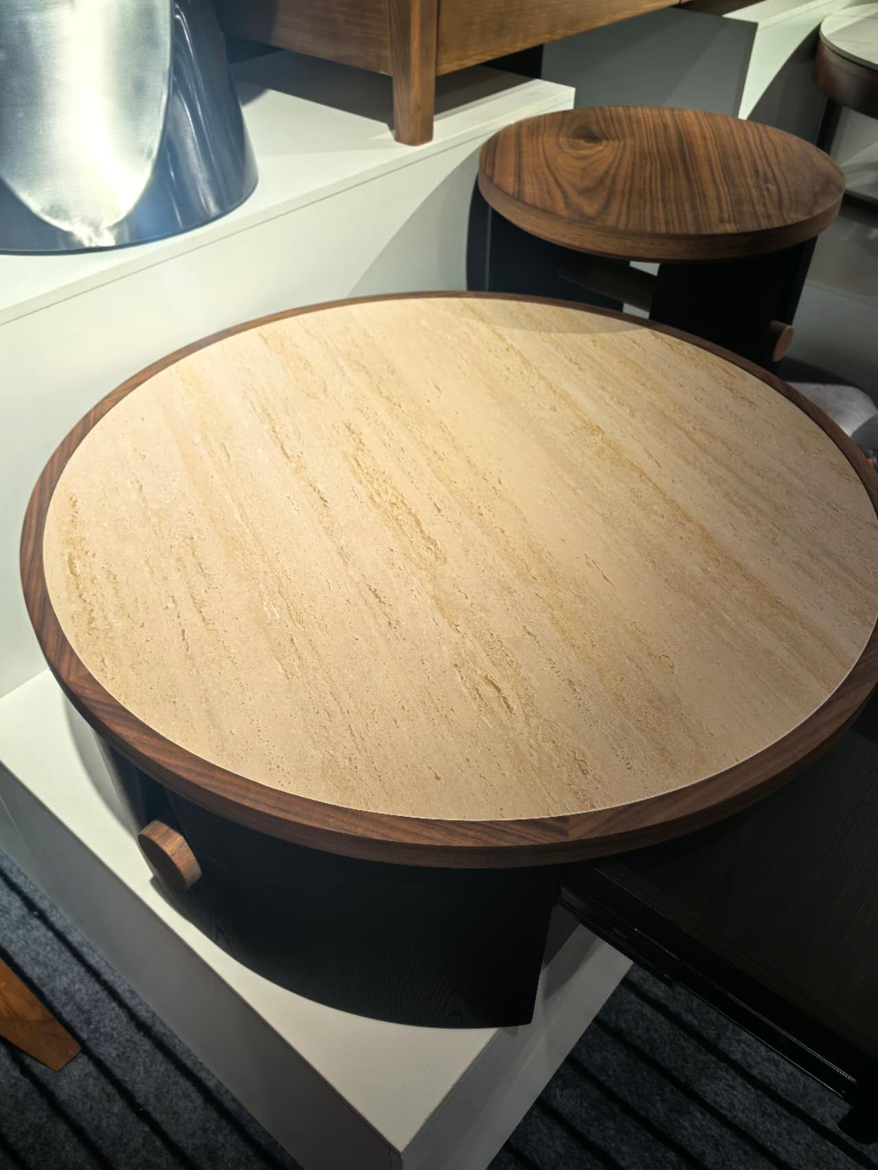 ARLO Designer Solid Wood & Tufa Stone Double Round Coffee Table Set – 5069