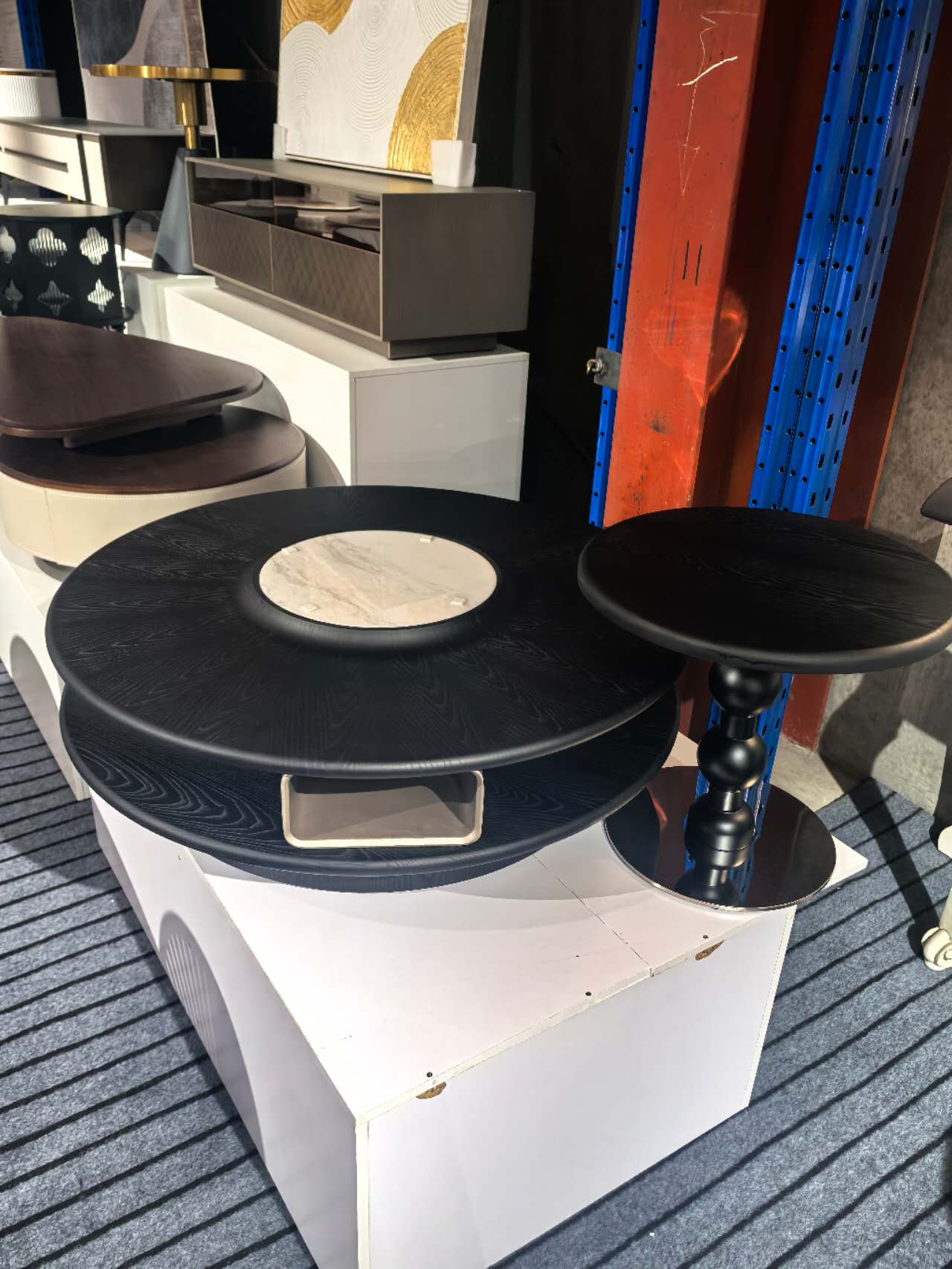 ROWAN Black Double Round Solid Wood & Luxury Stone Coffee Table – 5068