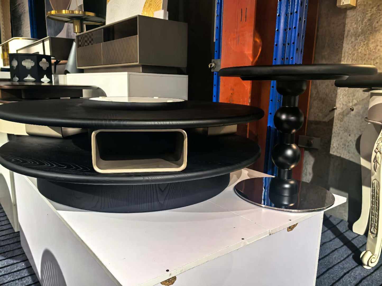 ROWAN Black Double Round Solid Wood & Luxury Stone Coffee Table – 5068