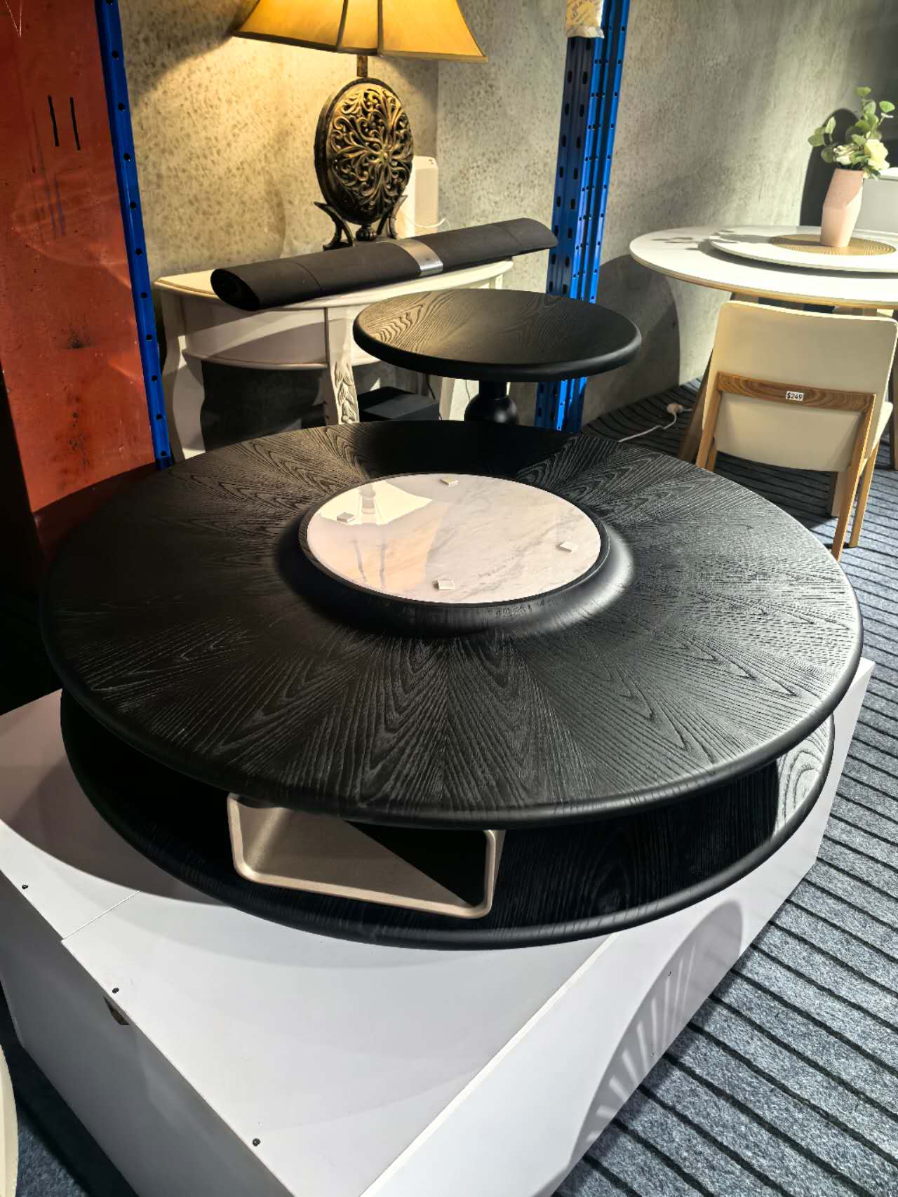 ROWAN Black Double Round Solid Wood & Luxury Stone Coffee Table – 5068