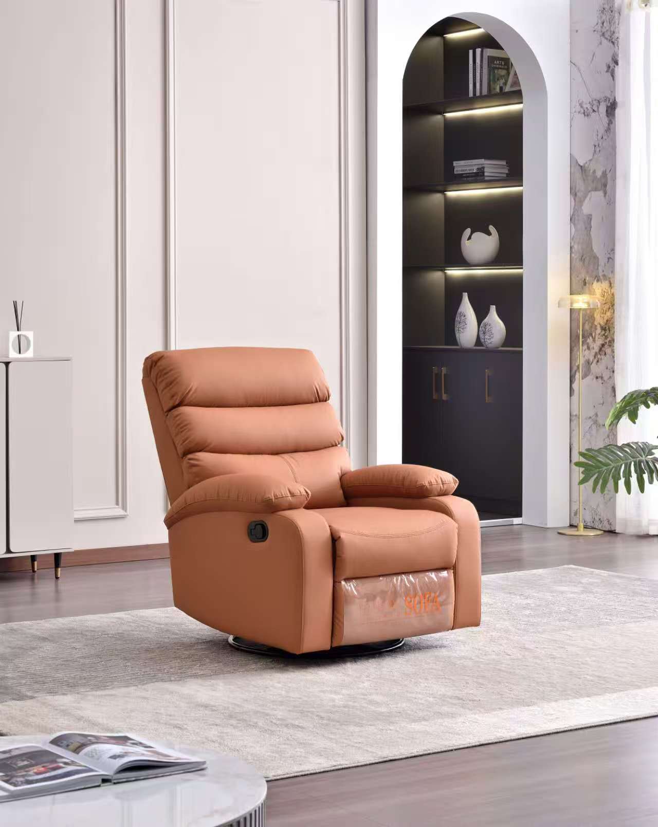 Orange-Brown Cat-Scratch Fabric Manual Recliner Chair with Footrest | OZHomeDepot
