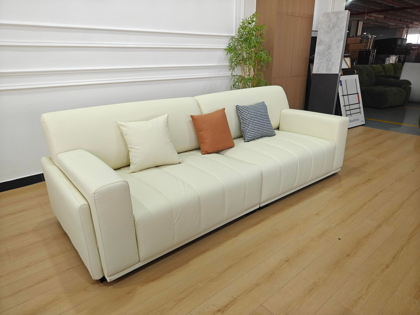 SKANDI Comfortable Cat-Scratch Fabric 3-Seater Sofa 260cm | Premium Beige Grey Sofa Melbourne | OZHomeDepot