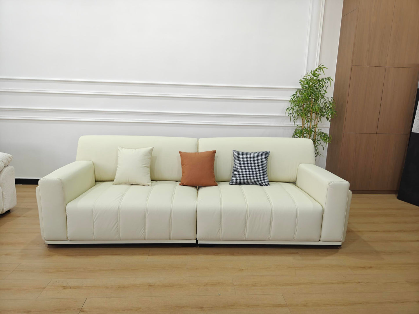 SKANDI Comfortable Cat-Scratch Fabric 3-Seater Sofa 260cm | Premium Beige Grey Sofa Melbourne | OZHomeDepot