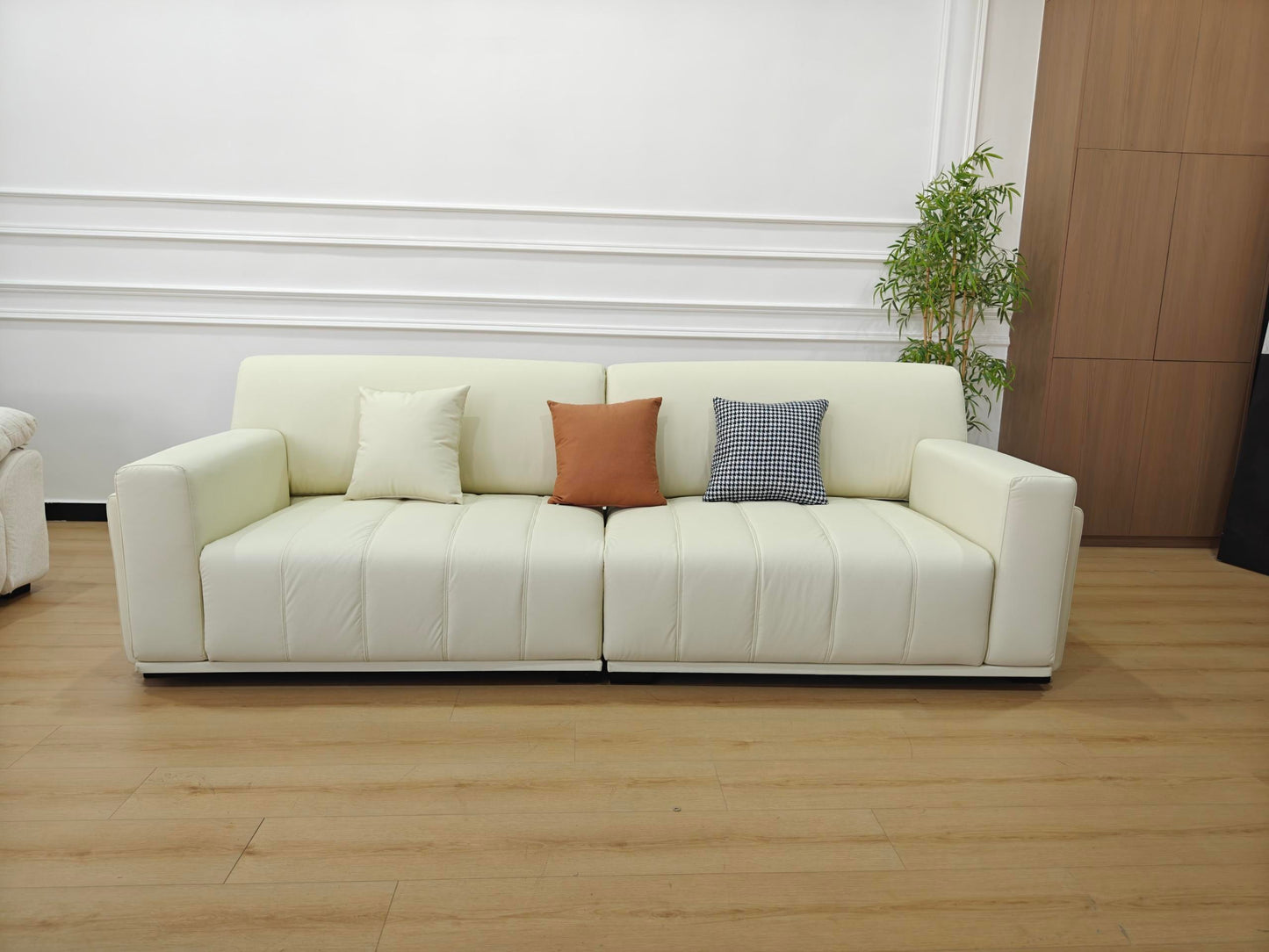SKANDI Comfortable Cat-Scratch Fabric 3-Seater Sofa 260cm | Premium Beige Grey Sofa Melbourne | OZHomeDepot