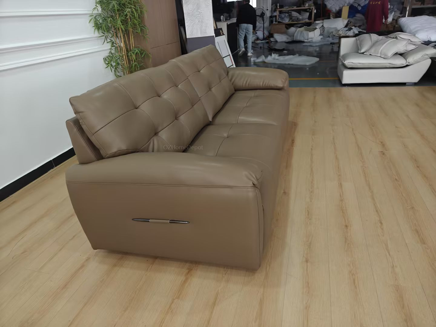 SNOW FLUFF Brown Genuine Leather 3-Seater Sofa 260cm | Modern French Tufted Long Sofa | Premium Leather Couch Australia
