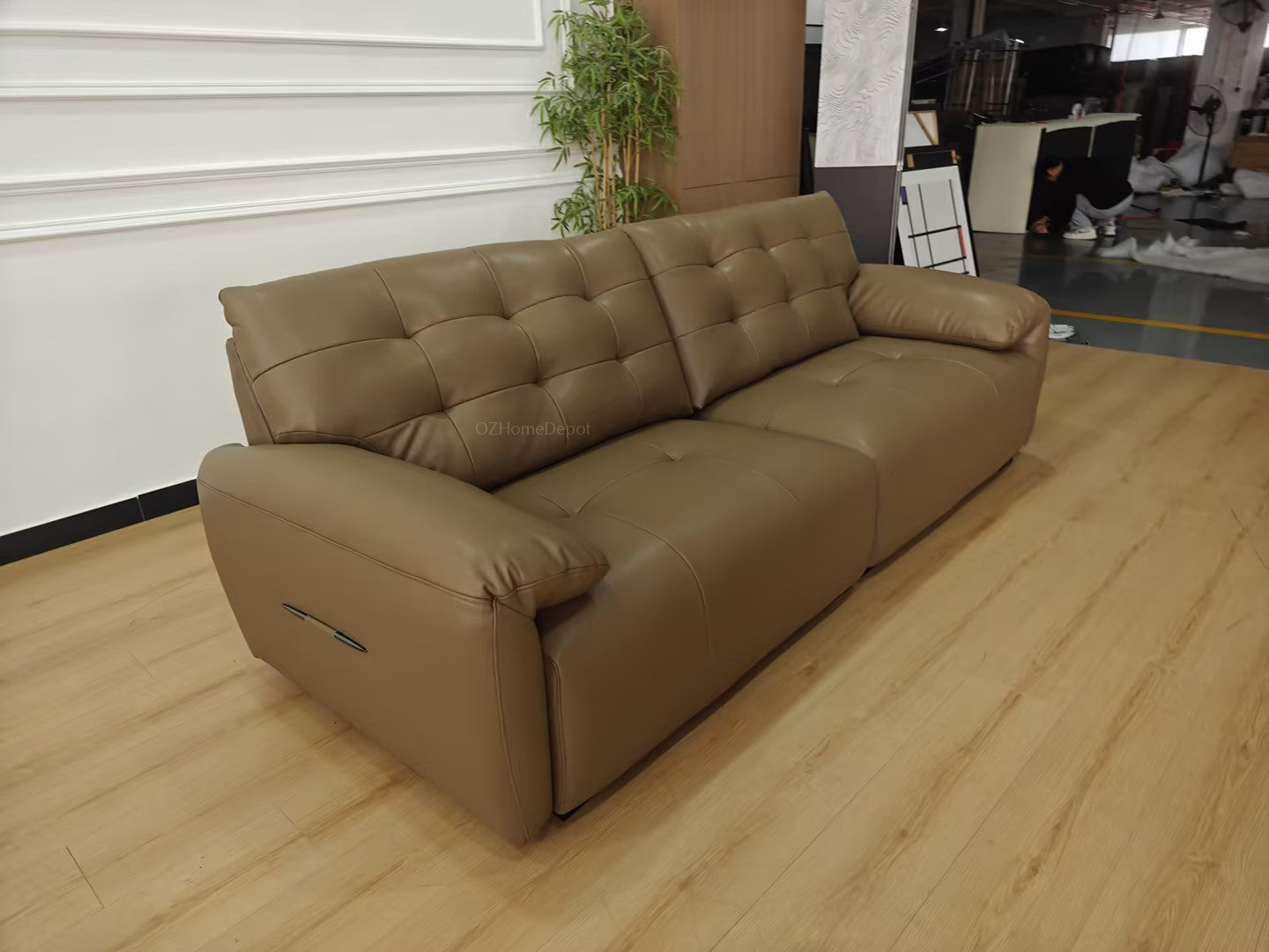 SNOW FLUFF Brown Genuine Leather 3-Seater Sofa 260cm | Modern French Tufted Long Sofa | Premium Leather Couch Australia