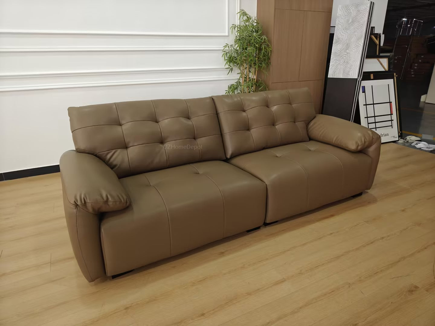 SNOW FLUFF Brown Genuine Leather 3-Seater Sofa 260cm | Modern French Tufted Long Sofa | Premium Leather Couch Australia