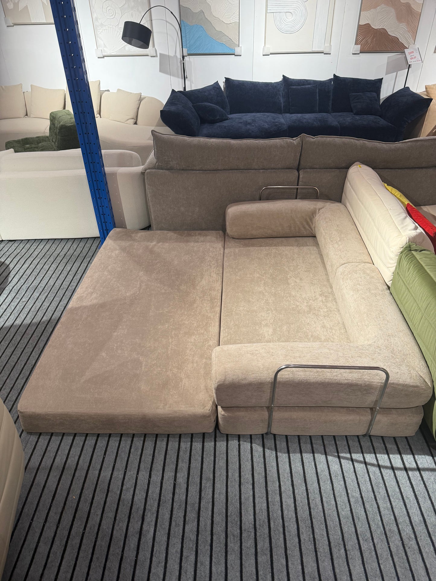 CREAM FOAM 2-Seater Convertible Sofa Bed | Compressed Foam Sofa - Beige