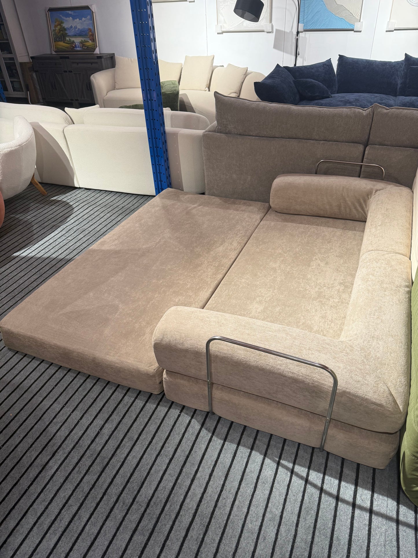 CREAM FOAM 2-Seater Convertible Sofa Bed | Compressed Foam Sofa - Beige