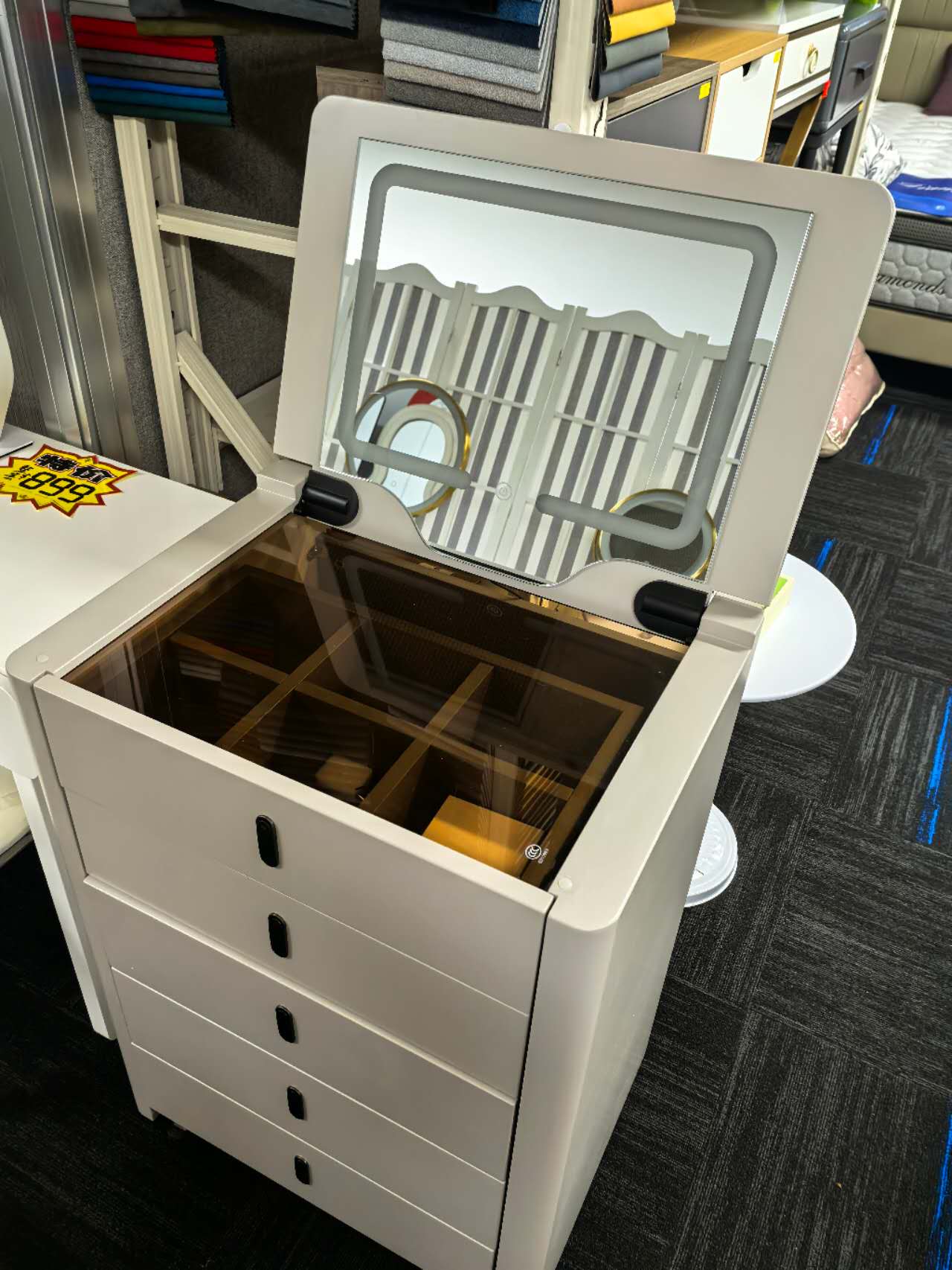 TORINO Flip-Top Vanity Cabinet with Hidden Mirror & Storage | Modern Makeup Vanity Desk 6062