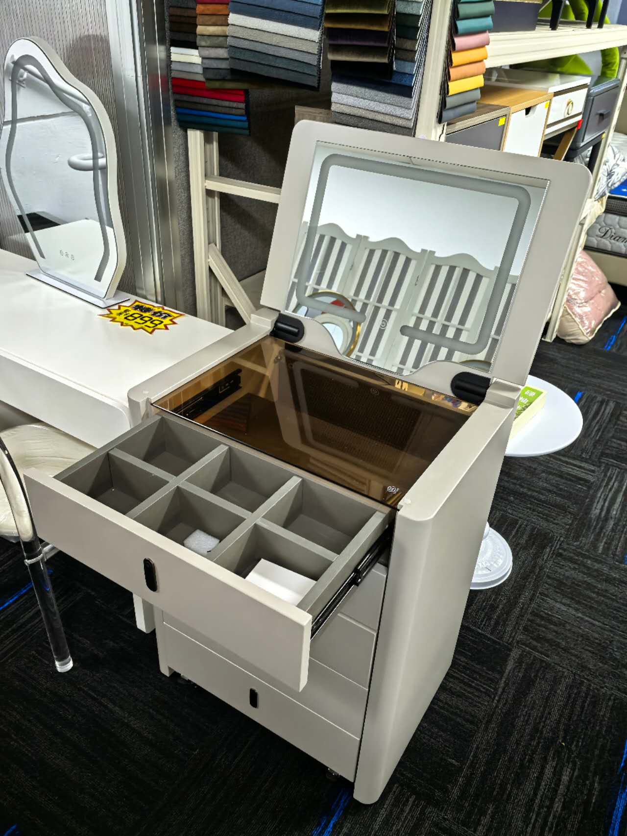 TORINO Flip-Top Vanity Cabinet with Hidden Mirror & Storage | Modern Makeup Vanity Desk 6062