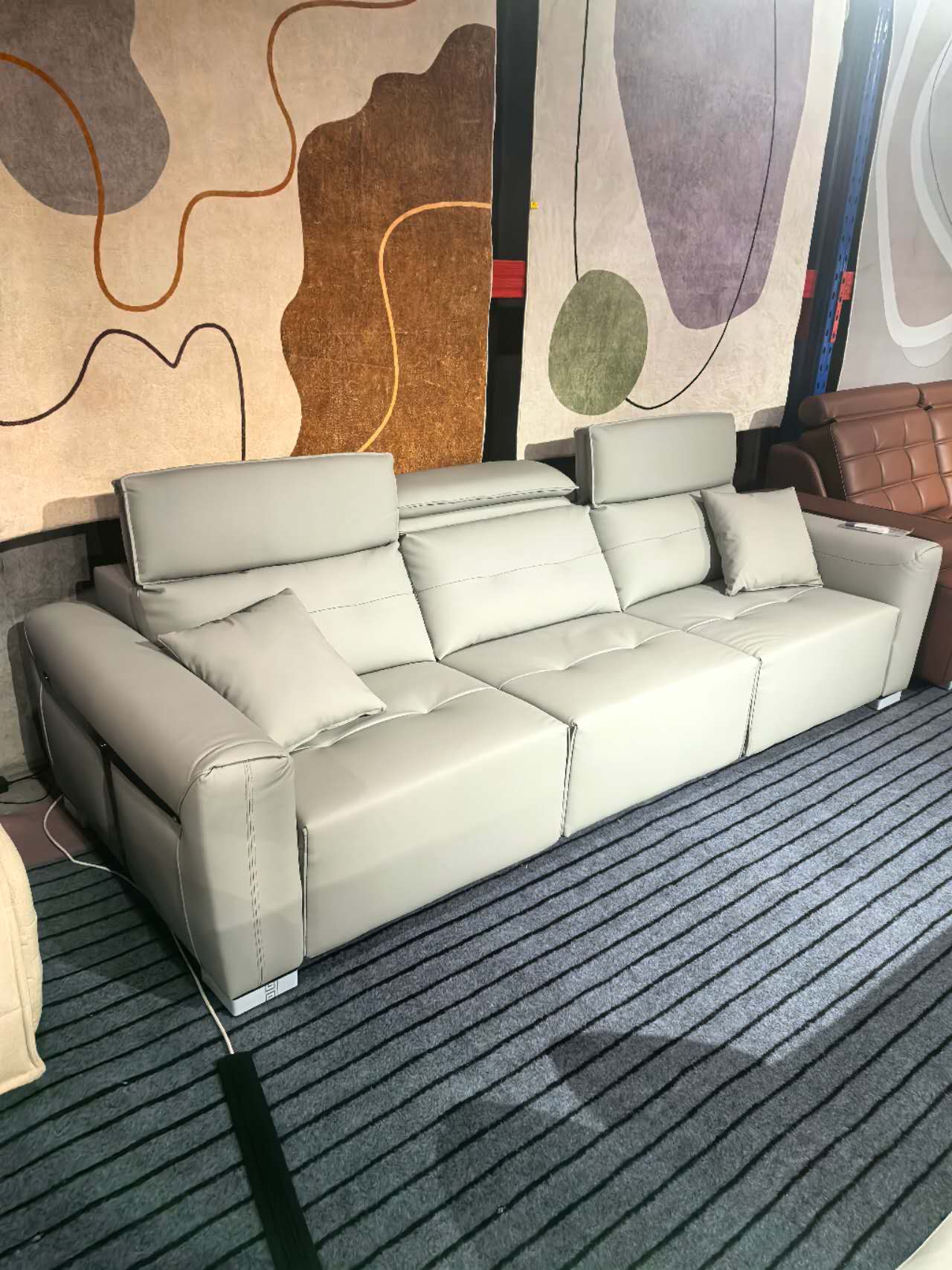E11 Wireless Remote Leather Modular Sofa Bed with Adjustable Headrests | 3-Module Convertible Sofa
