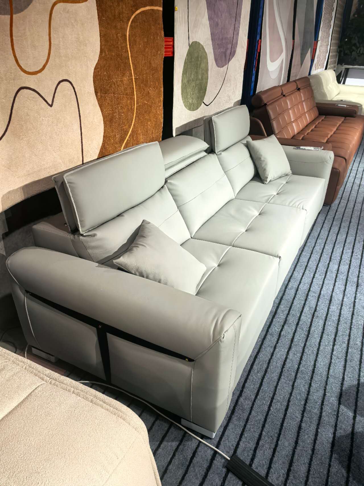 E11 Wireless Remote Leather Modular Sofa Bed with Adjustable Headrests | 3-Module Convertible Sofa