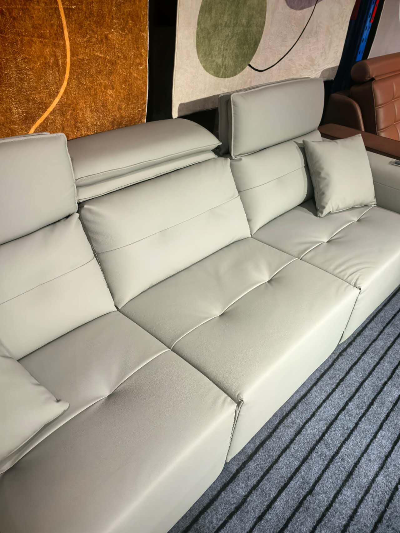 E11 Wireless Remote Leather Modular Sofa Bed with Adjustable Headrests | 3-Module Convertible Sofa