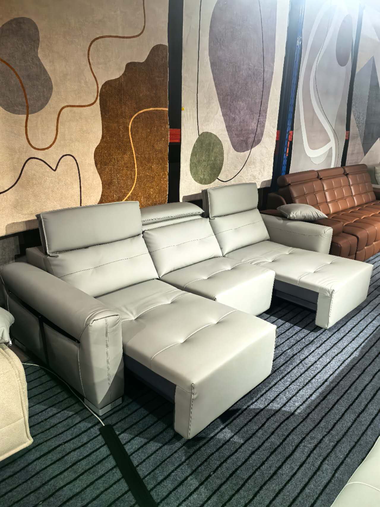 E11 Wireless Remote Leather Modular Sofa Bed with Adjustable Headrests | 3-Module Convertible Sofa