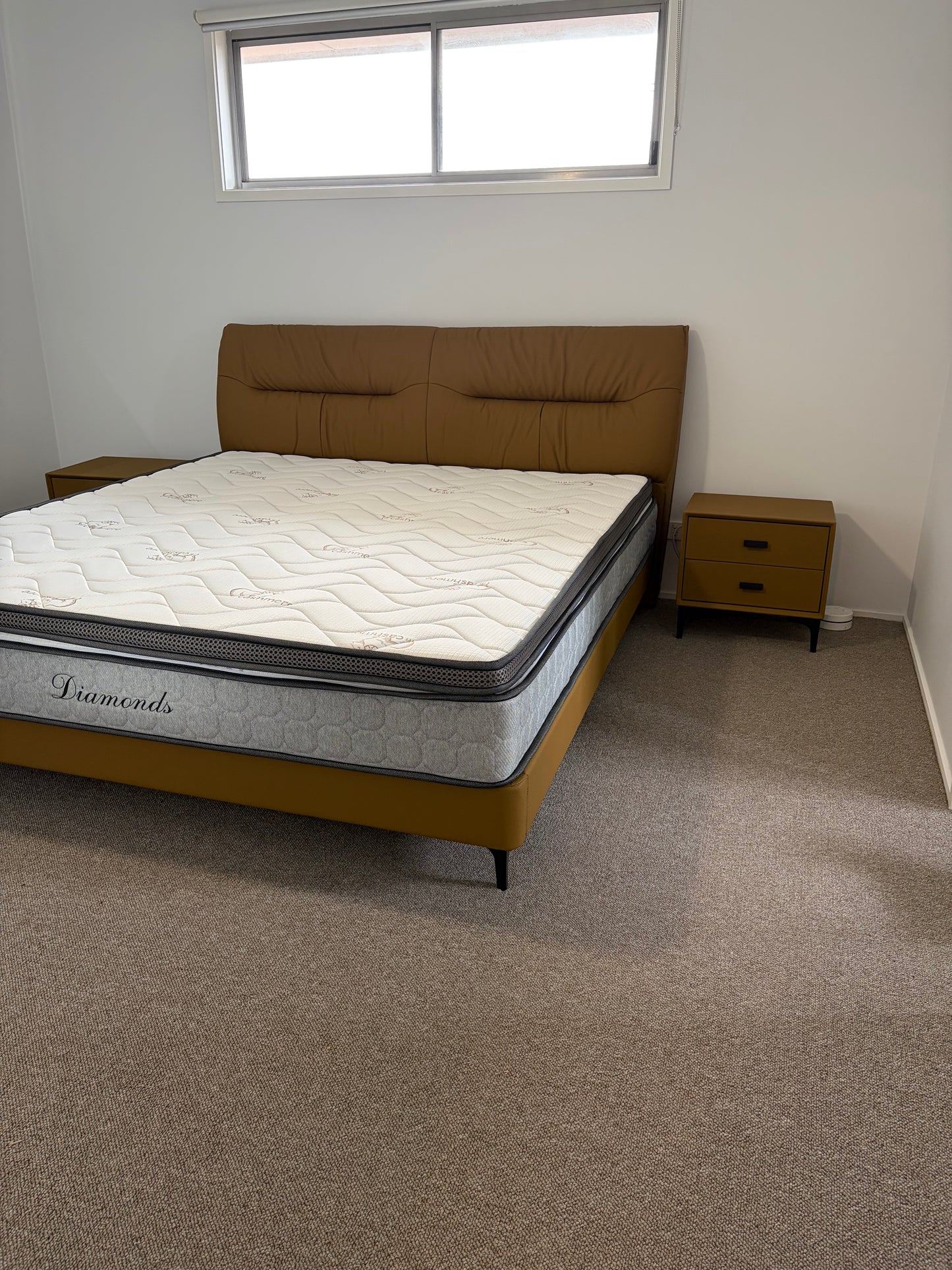 【FREE 2 Bedside Tables】SADDLE Genuine Leather Bed Frame with Extra-Thick Cushioned Headboard | Integrated Slatted Base | Model 1013