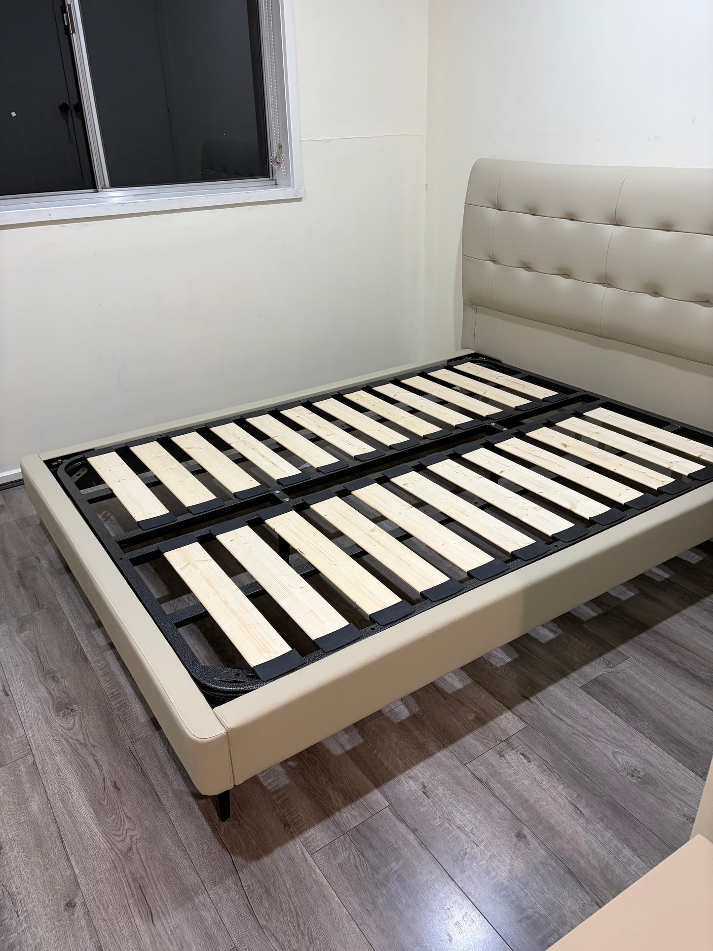 FREE 2 Bedside Tables】HAVANA Genuine Leather Tufted Bed Frame | Integrated Slatted Base | Model 1012