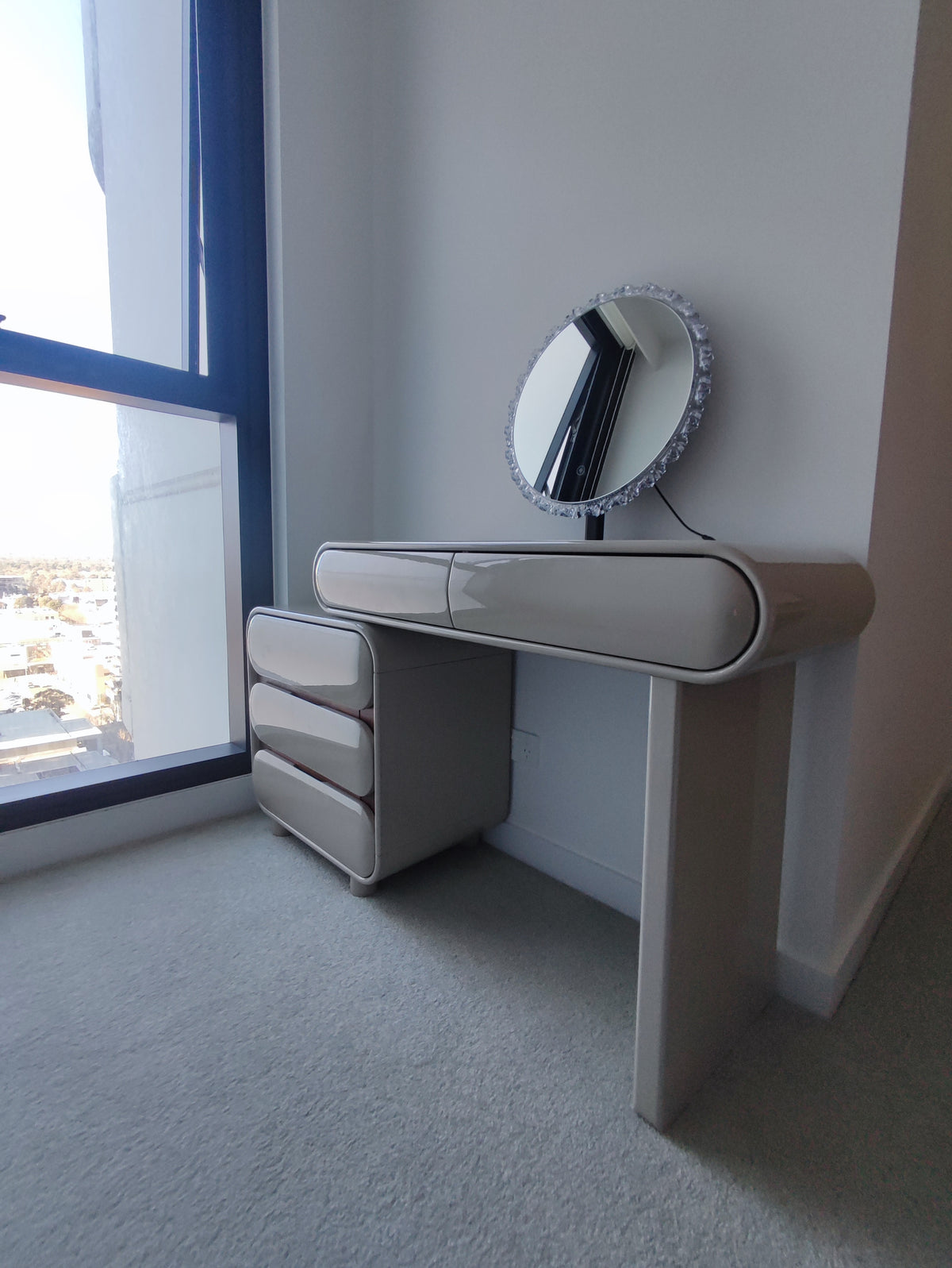 IMPERIA Bubble Vanity Set with LED Mirror, Side Cabinet & Stool | Modern Makeup Vanity 6063