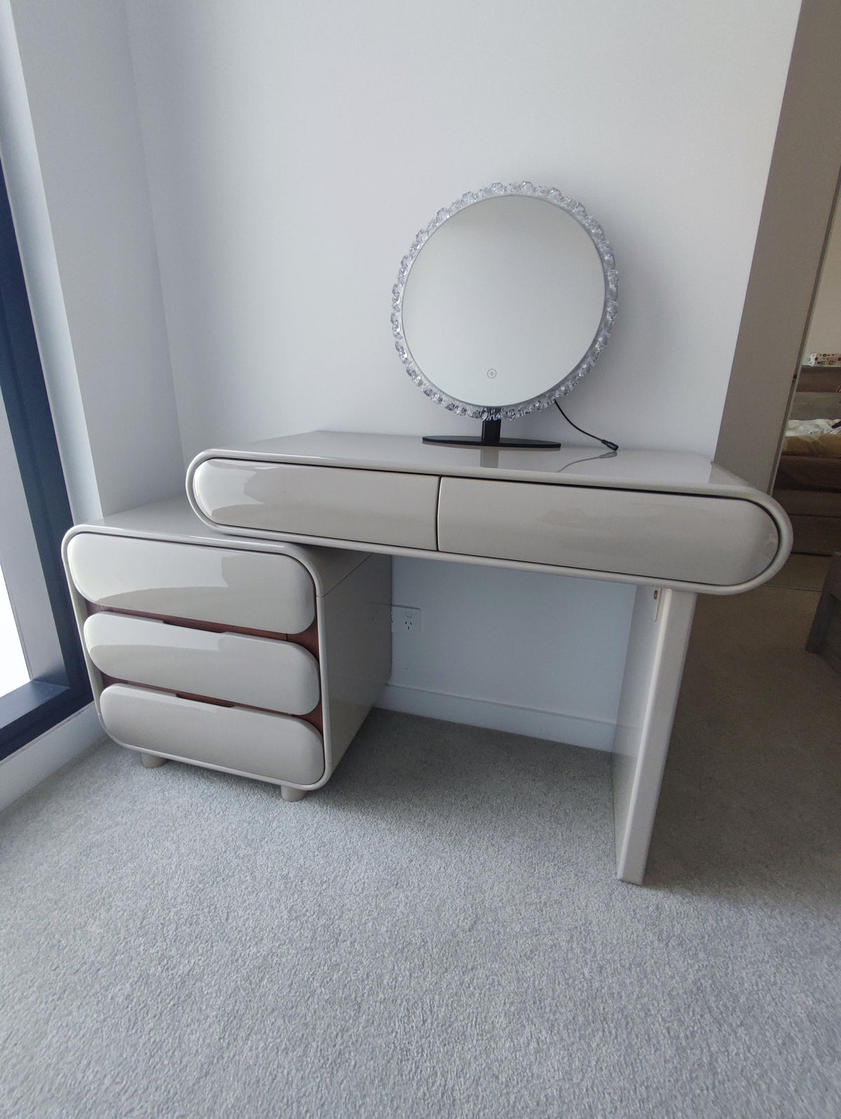 IMPERIA Bubble Vanity Set with LED Mirror, Side Cabinet & Stool | Modern Makeup Vanity 6063
