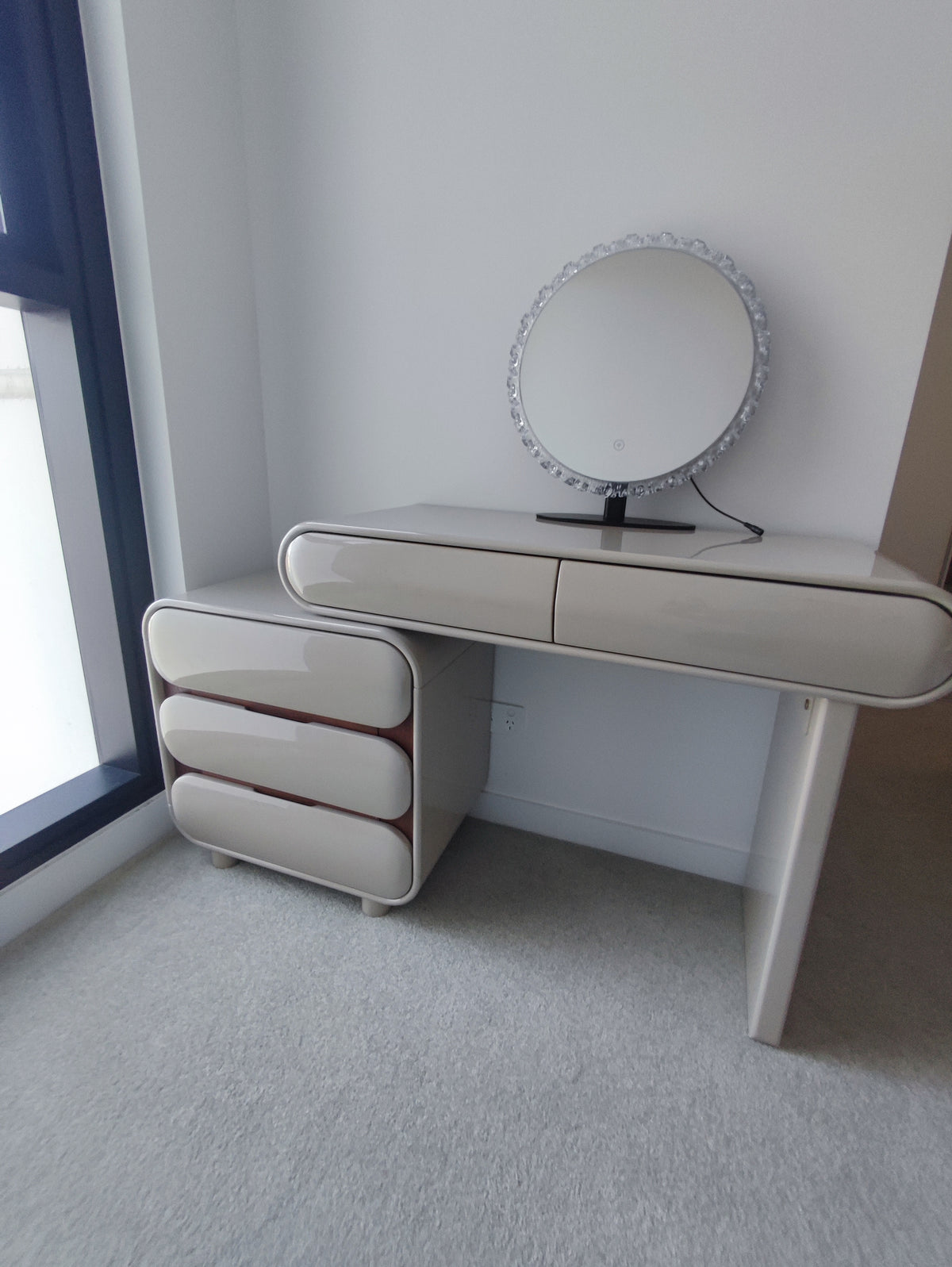 IMPERIA Bubble Vanity Set with LED Mirror, Side Cabinet & Stool | Modern Makeup Vanity 6063