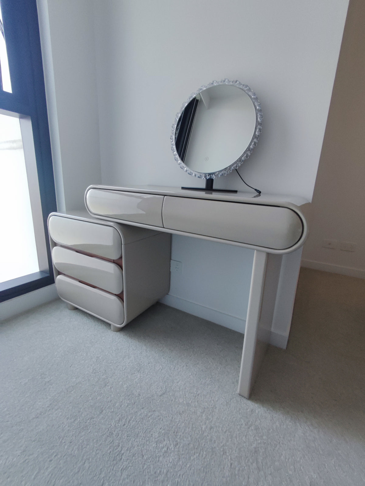 IMPERIA Bubble Vanity Set with LED Mirror, Side Cabinet & Stool | Modern Makeup Vanity 6063