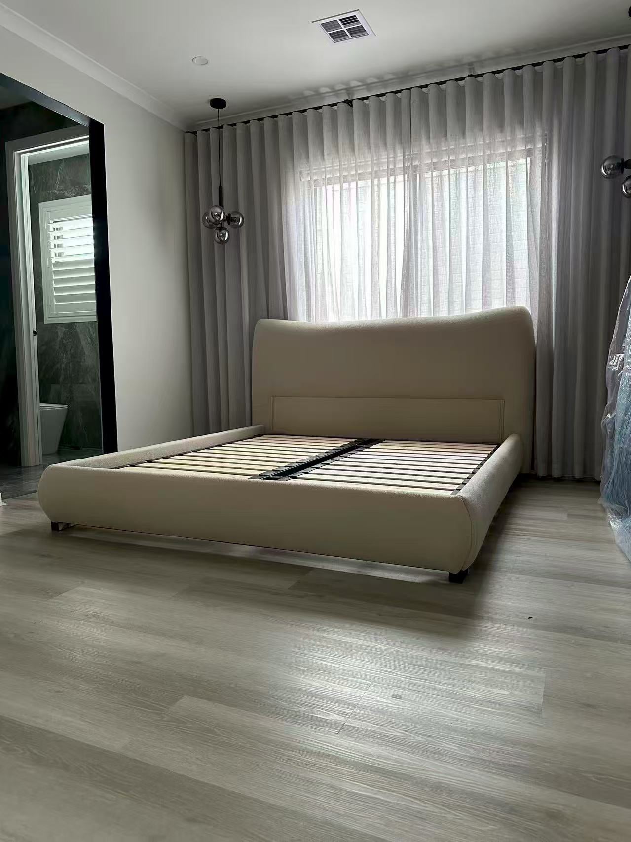 KITTEN Teddy Fabric Upholstered Bed Frame with High Padded Headboard | Queen & King | 0064