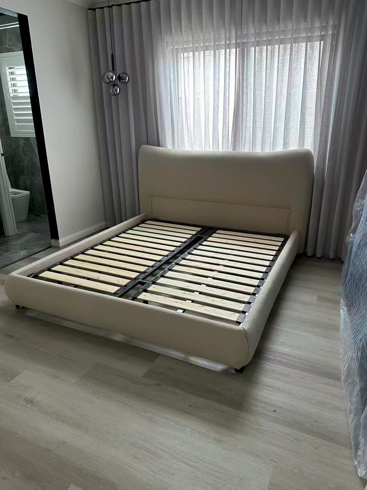 KITTEN Teddy Fabric Upholstered Bed Frame with High Padded Headboard | Queen & King | 0064