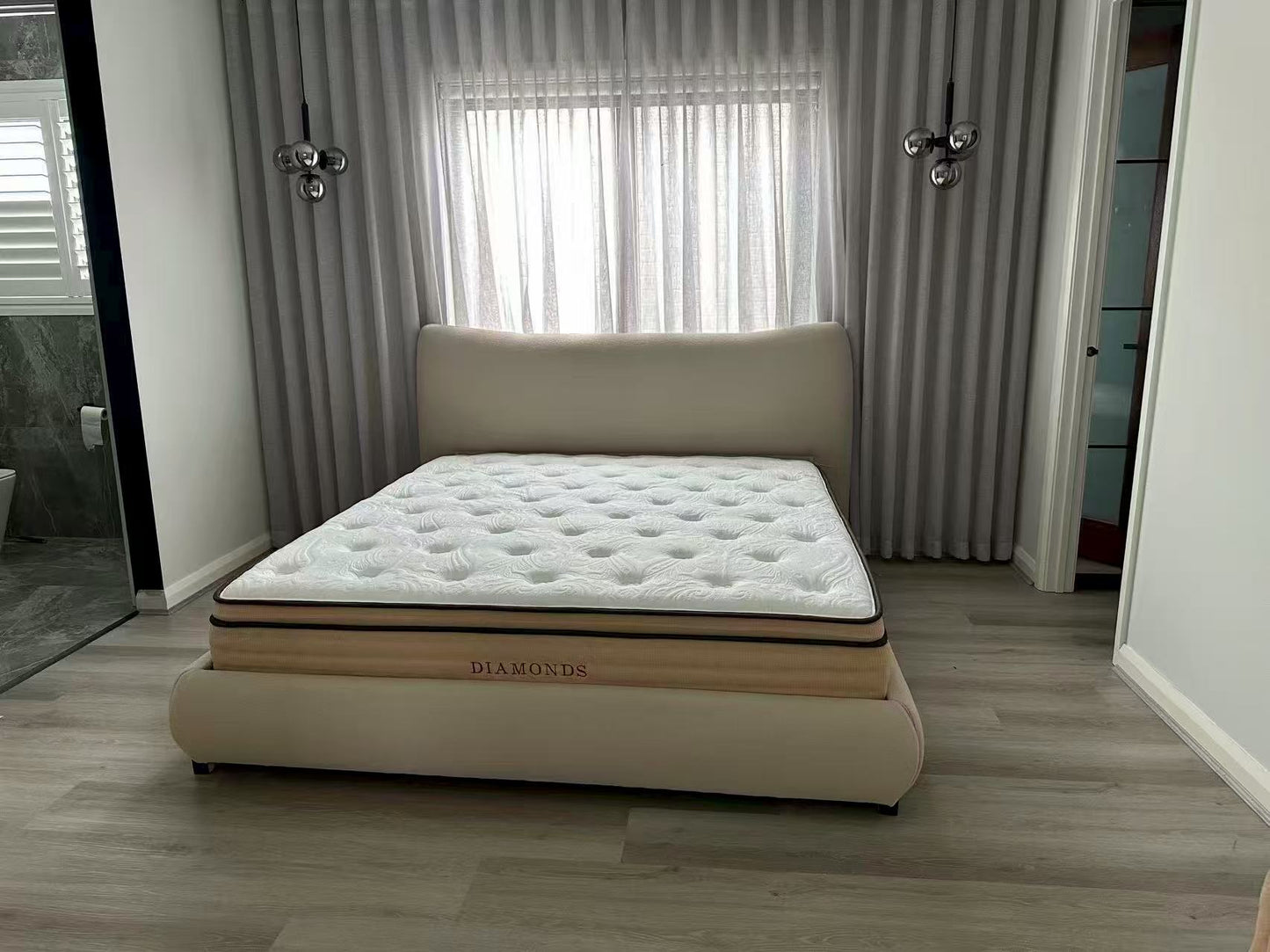 KITTEN Teddy Fabric Upholstered Bed Frame with High Padded Headboard | Queen & King | 0064