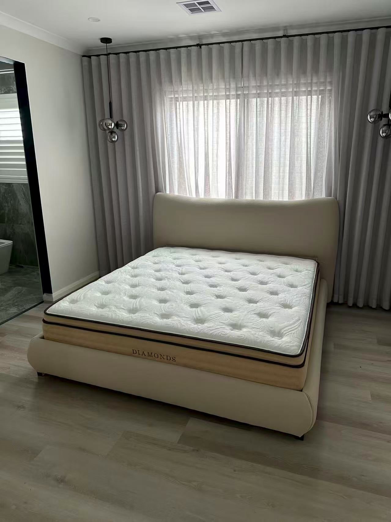 KITTEN Teddy Fabric Upholstered Bed Frame with High Padded Headboard | Queen & King | 0064
