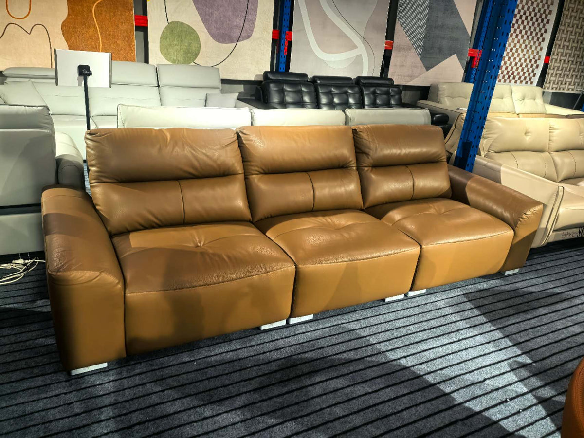 【SALE】PORTOFINO Luxury Brown Genuine Leather 3-Seater Sofa | 306cm 1105