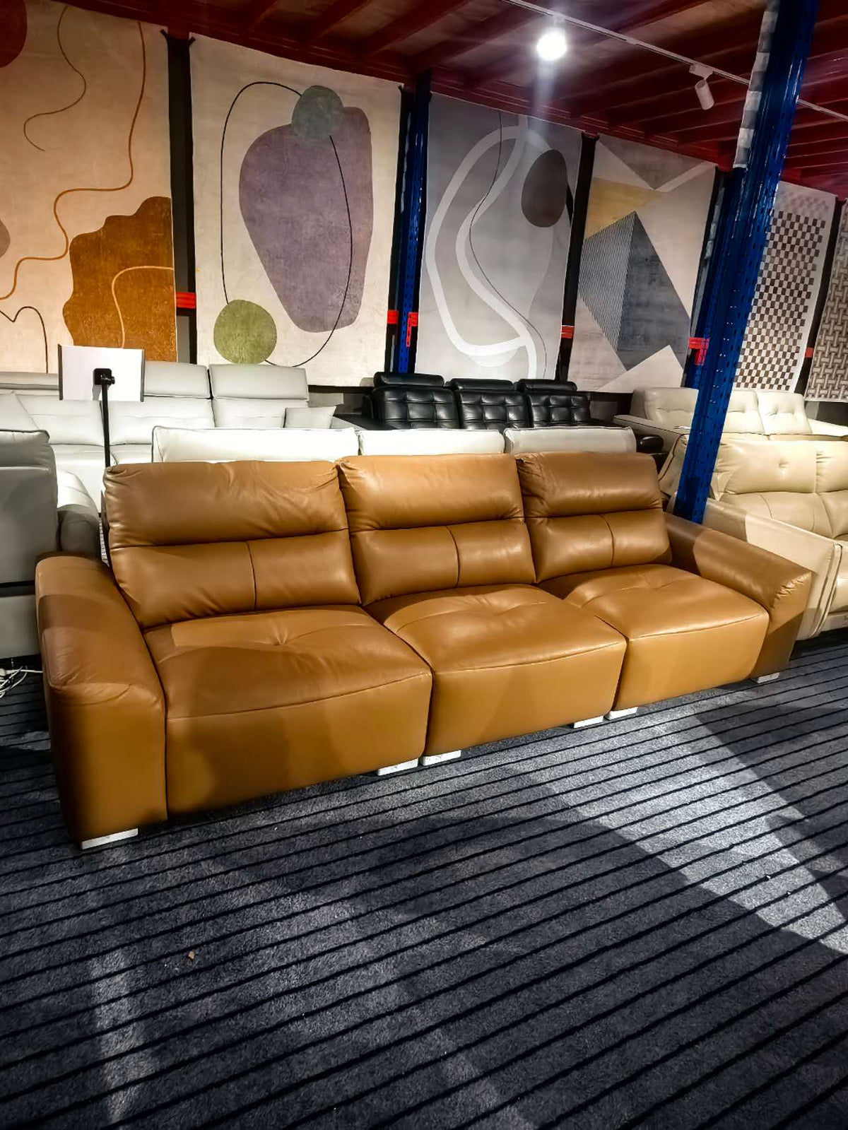 【SALE】PORTOFINO Luxury Brown Genuine Leather 3-Seater Sofa | 306cm 1105