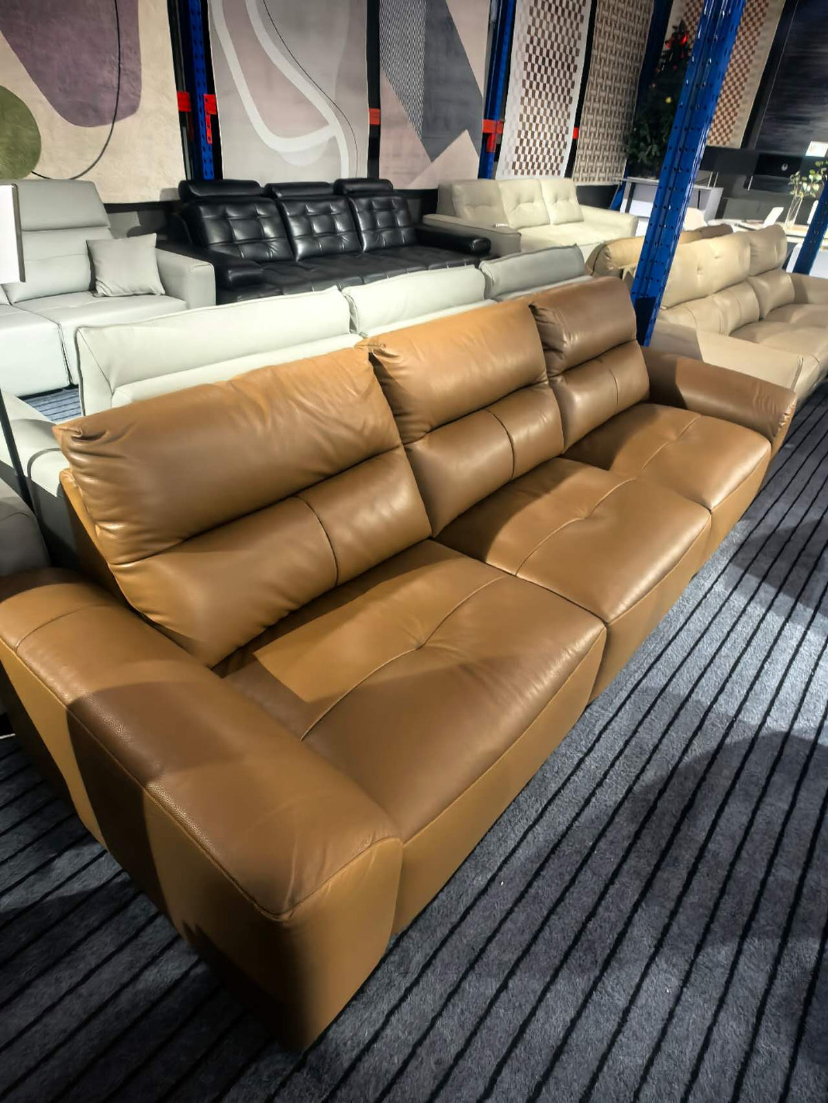 【SALE】PORTOFINO Luxury Brown Genuine Leather 3-Seater Sofa | 306cm 1105