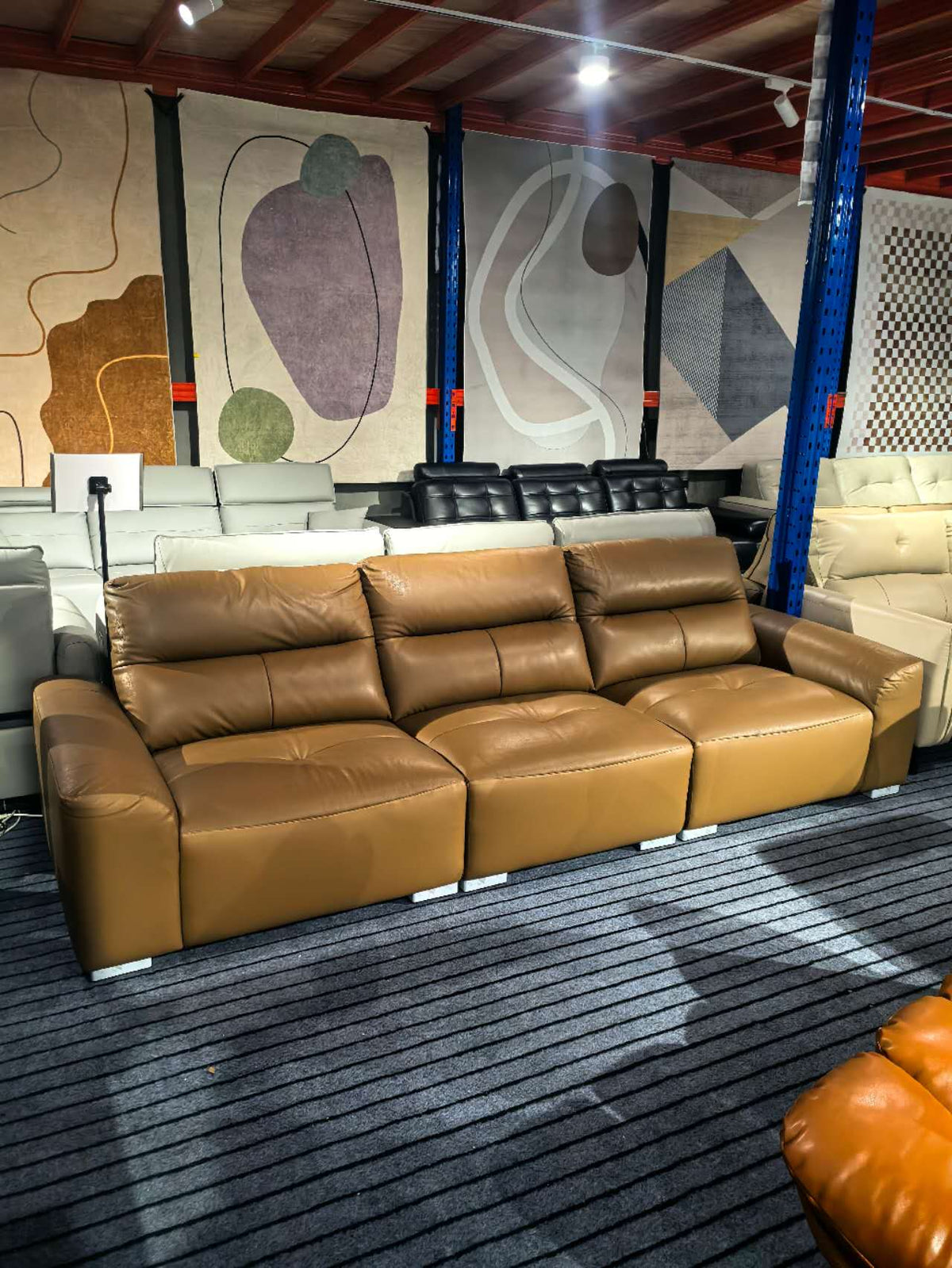 【SALE】PORTOFINO Luxury Brown Genuine Leather 3-Seater Sofa | 306cm 1105
