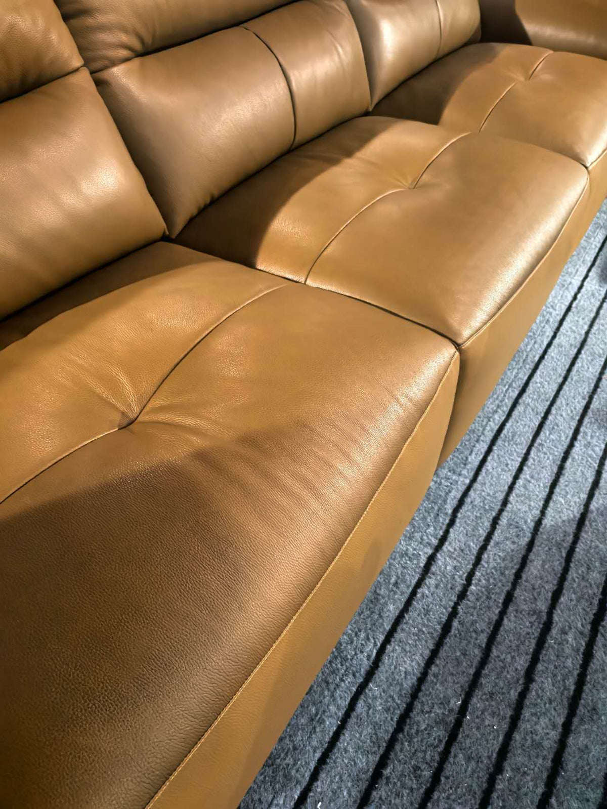 【SALE】PORTOFINO Luxury Brown Genuine Leather 3-Seater Sofa | 306cm 1105