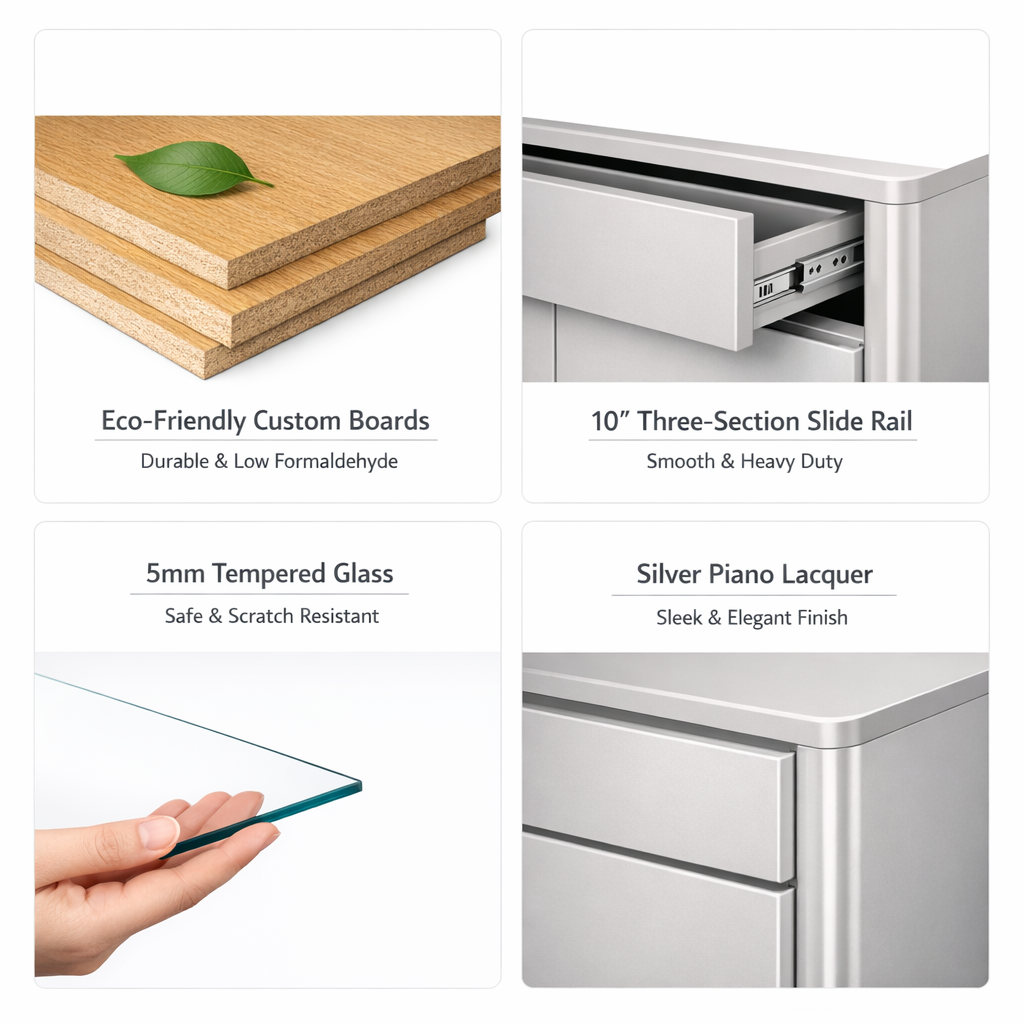 LUXORA Modern High Gloss 3-Door Shoe Cabinet with Tempered Glass Top | Entryway Storage Cabinet | SS-009