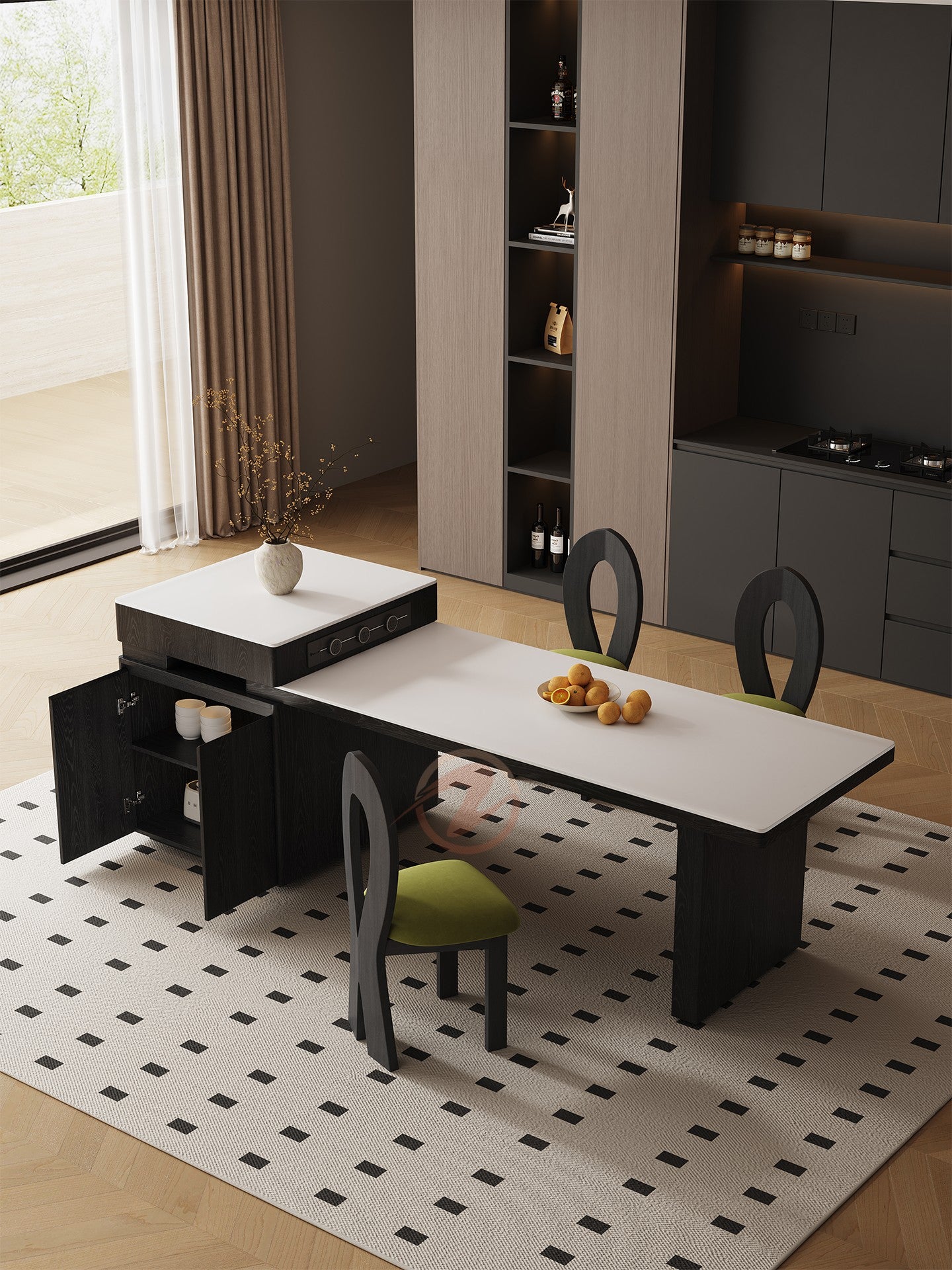 ZRIIS Premium Extendable Kitchen Island with Storage & Dining Table Combo