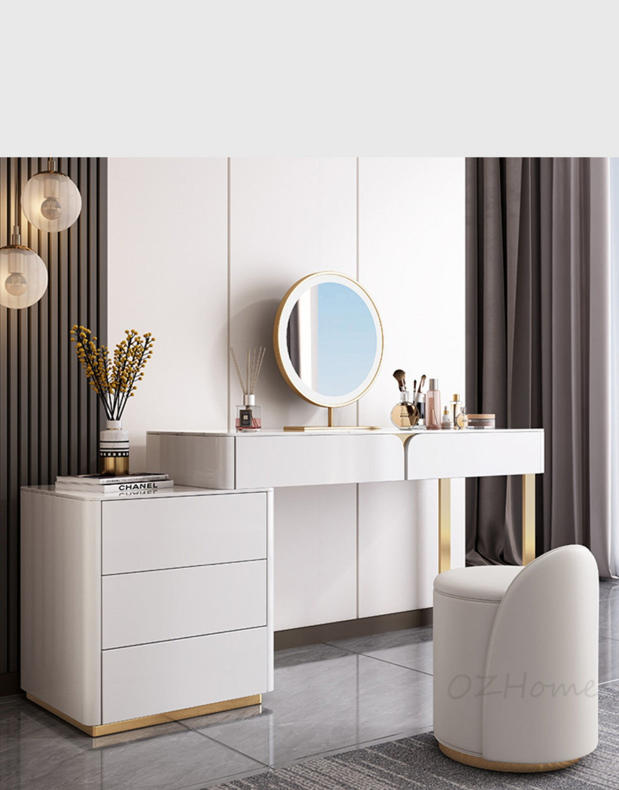 NEREO Italian Luxury Beige Vanity Table | Makeup Desk | Two Options Available | 6098