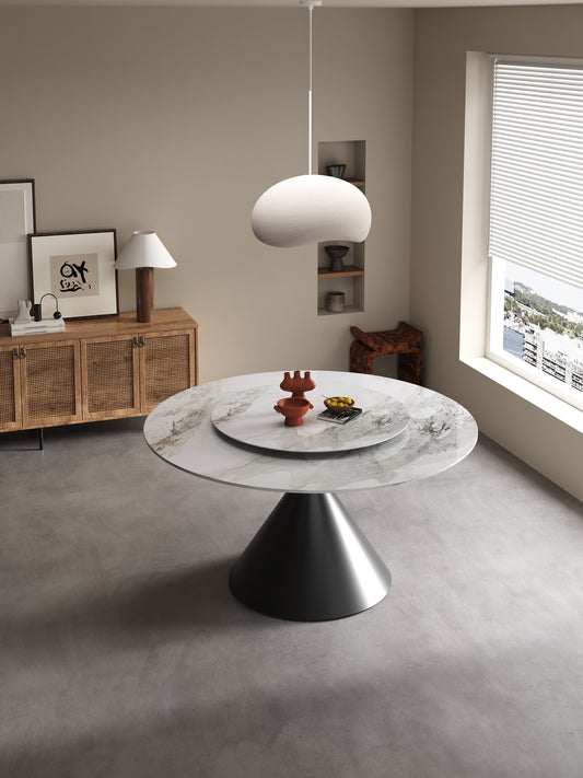 HOURGLASS Sandglass Black Base with Chanel Sintered Stone Round Dining Table – Multiple Sizes | 9090