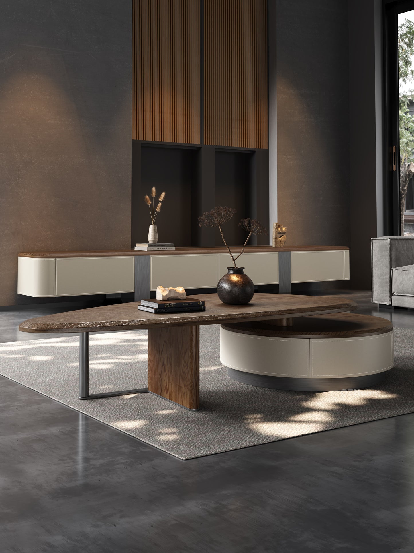 ORBIT Designer Irregular-Shaped Wooden Coffee Table Set 5049