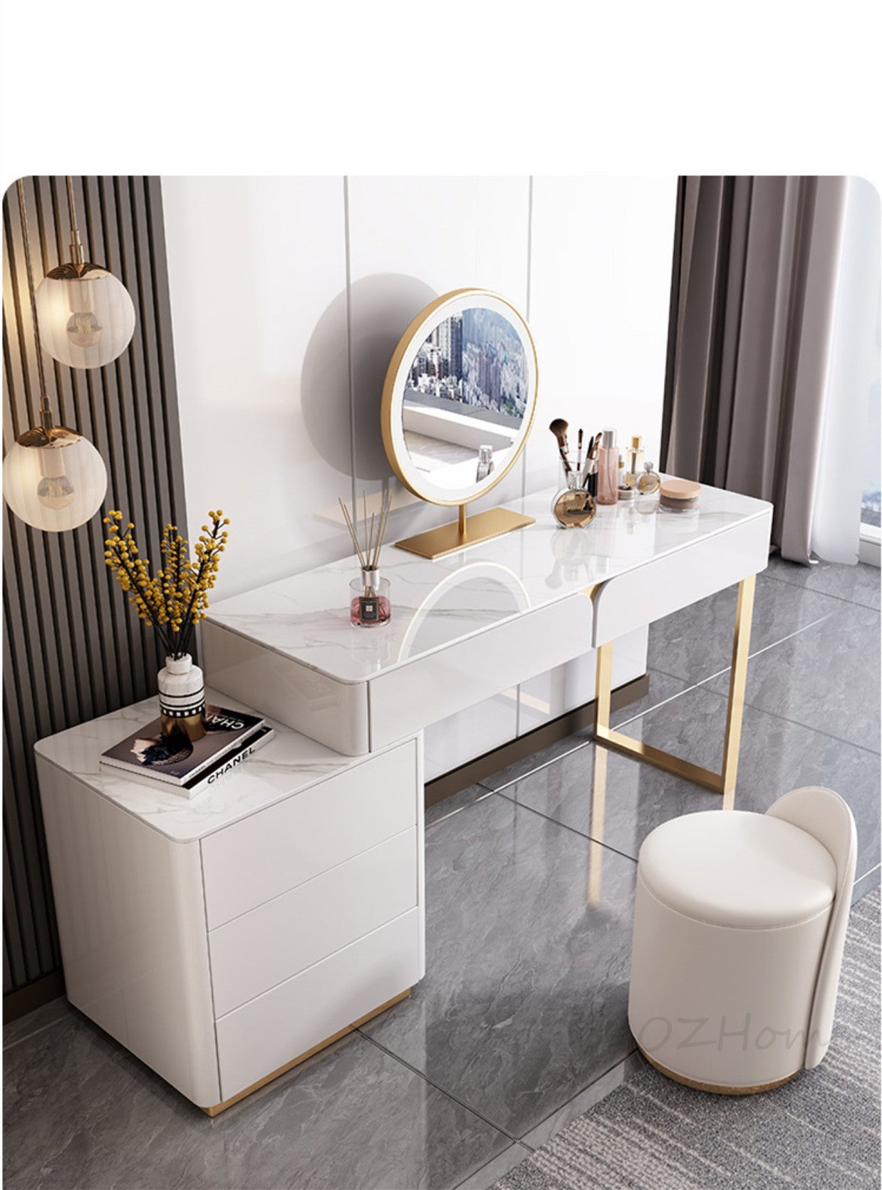 NEREO Italian Luxury Beige Vanity Table | Makeup Desk | Two Options Available | 6098