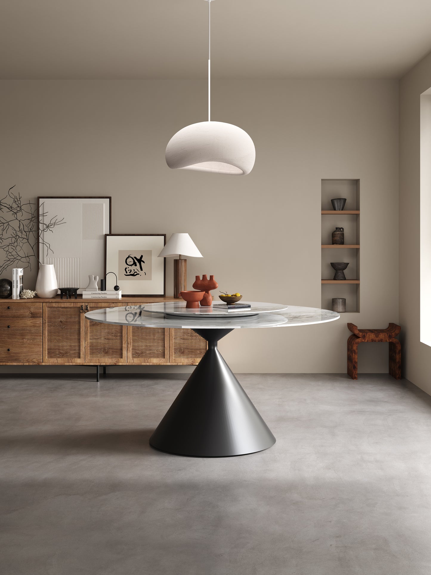 HOURGLASS Sandglass Black Base with Chanel Sintered Stone Round Dining Table – Multiple Sizes | 9090