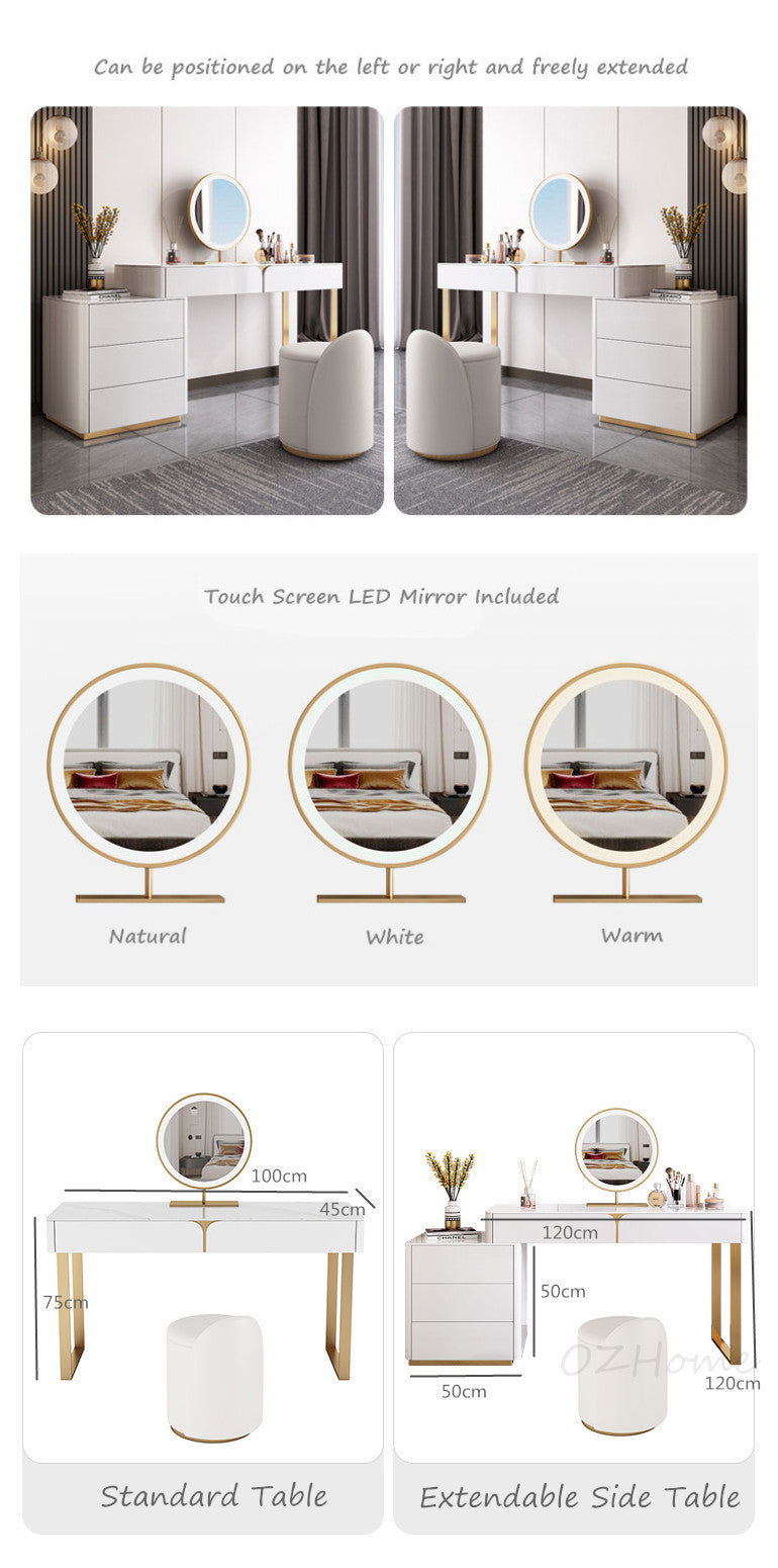 NEREO Italian Luxury Beige Vanity Table | Makeup Desk | Two Options Available | 6098