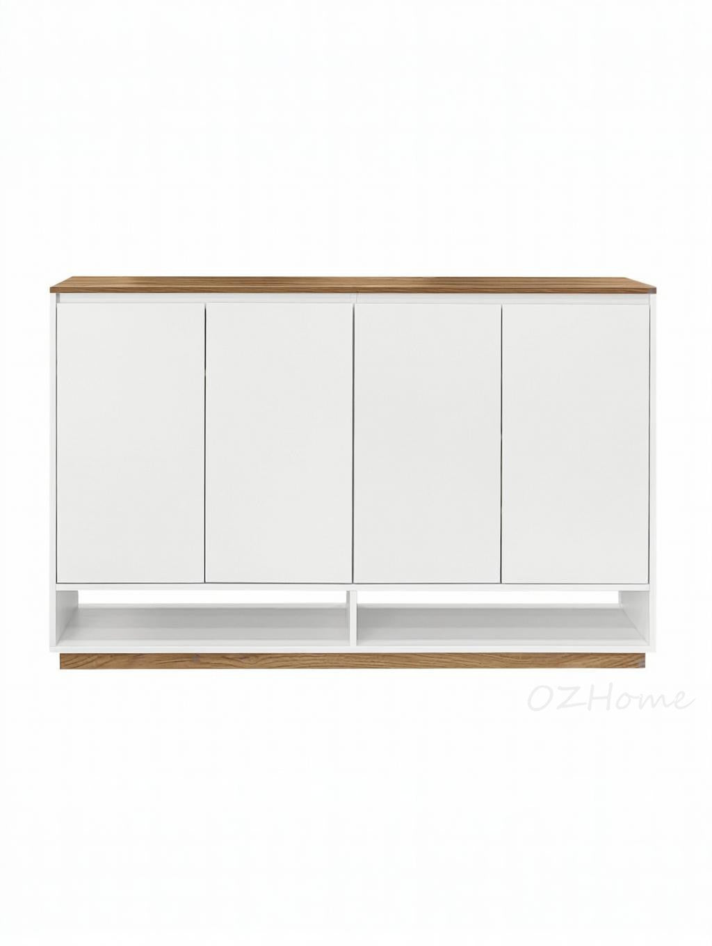 ELIO White & Natural Wood Four-Door Large 140cm Storage Shoe Cabinet | SS-002