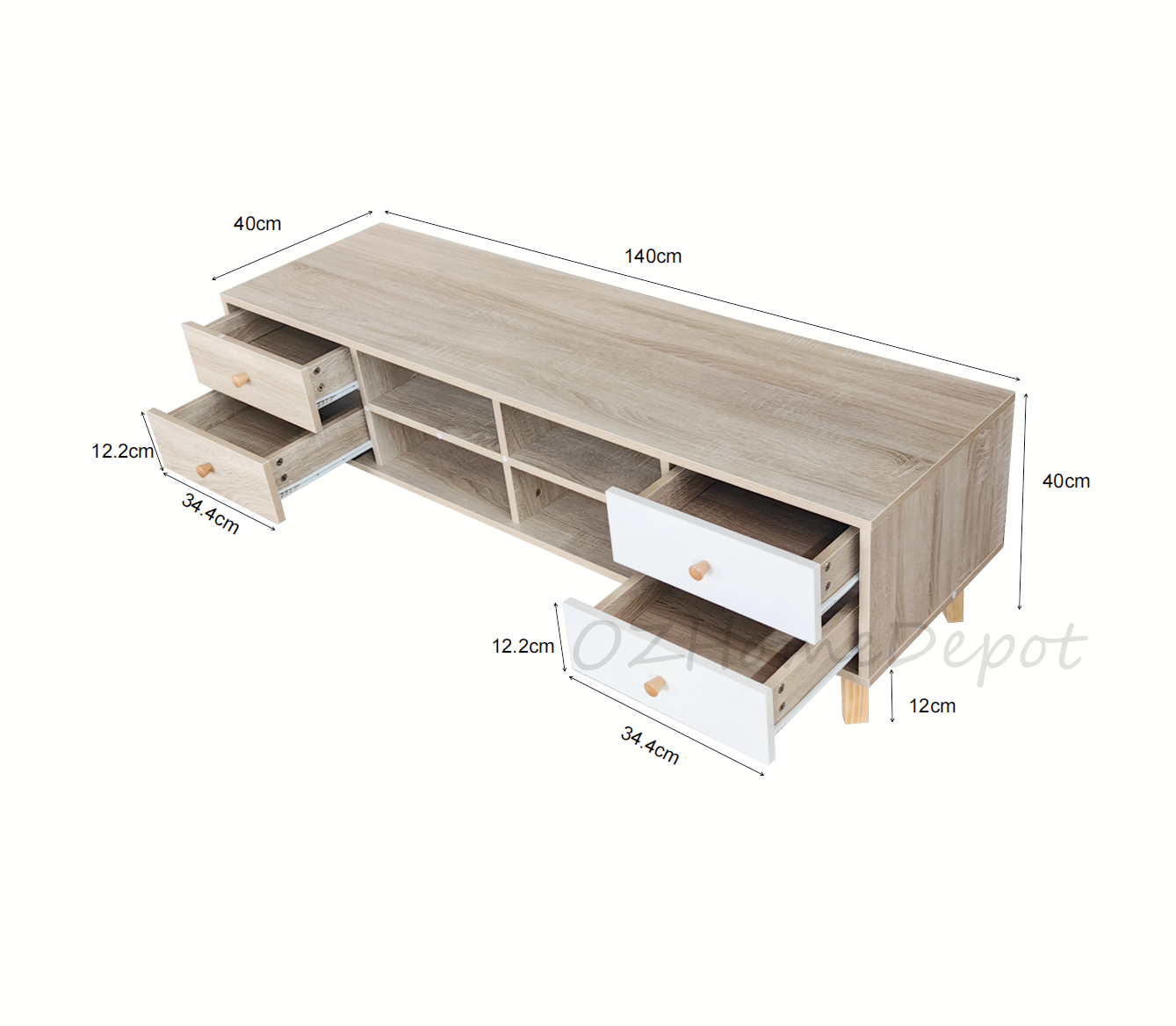 Natural Wood Color with White Four-Drawer TV Stand | Entertainment Unit | 2004