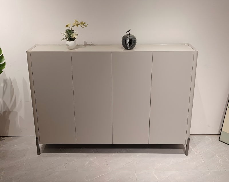 ELARA High Gloss 4-Door Shoe Cabinet with Tempered Glass Top | Entryway Storage Cabinet | SS-012