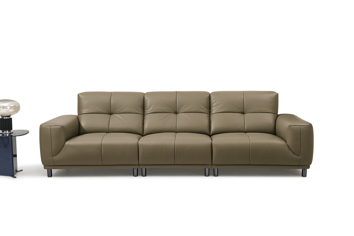 【SALE】BELLAGIO Khaki Genuine Leather 3 Seater Sofa 308cm | Luxury Modern Sofa 1103