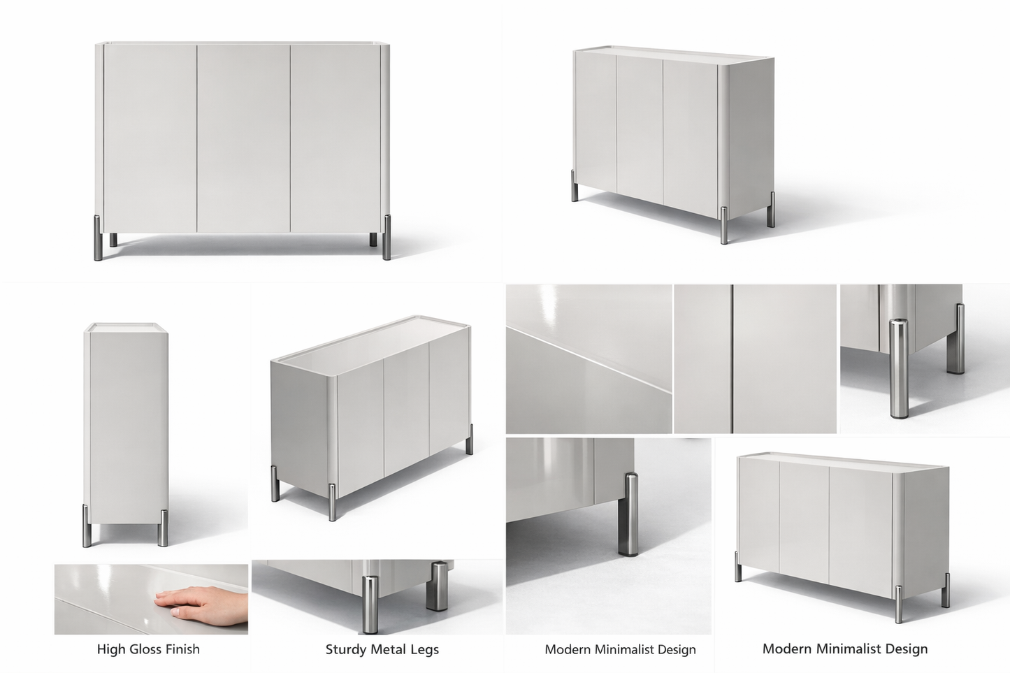 LUXORA Modern High Gloss 3-Door Entryway Shoe Cabinet with Tempered Glass Top | SS-008