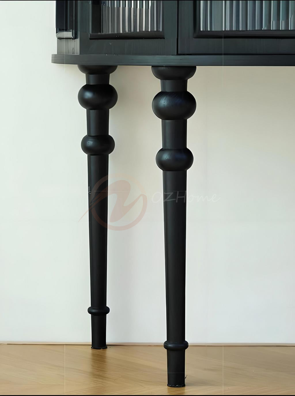 Seraphine Gothic-style Black Cabinet with Ribbed Glass Doors, Storage Sideboard | Semi-circular | buffet 7026